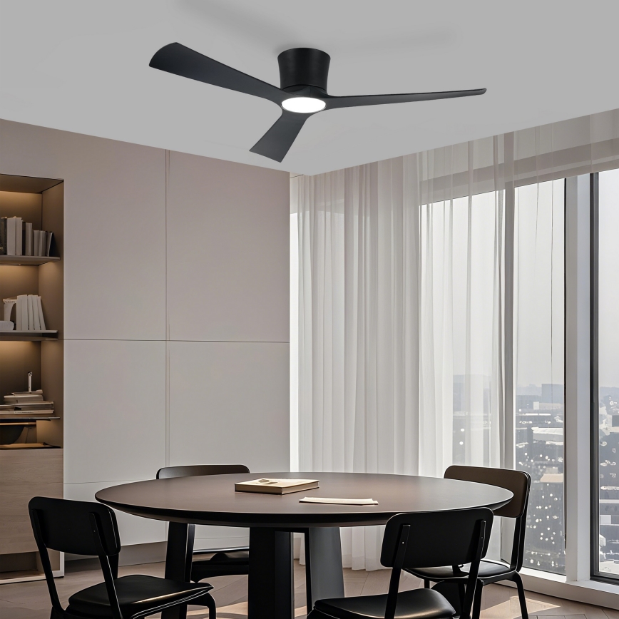 ZEVENTI - AUREX Dimmable LED Ceiling Fan, 24W/230V, 3000/4000/6000K, Tuya Wi‑Fi, Black + Remote Control