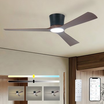 ZEVENTI - AUREX LED Dimmable Ceiling Fan LED/24W/230V 3000/4000/6000K Tuya Wi-Fi Black/Walnut + Remote Control