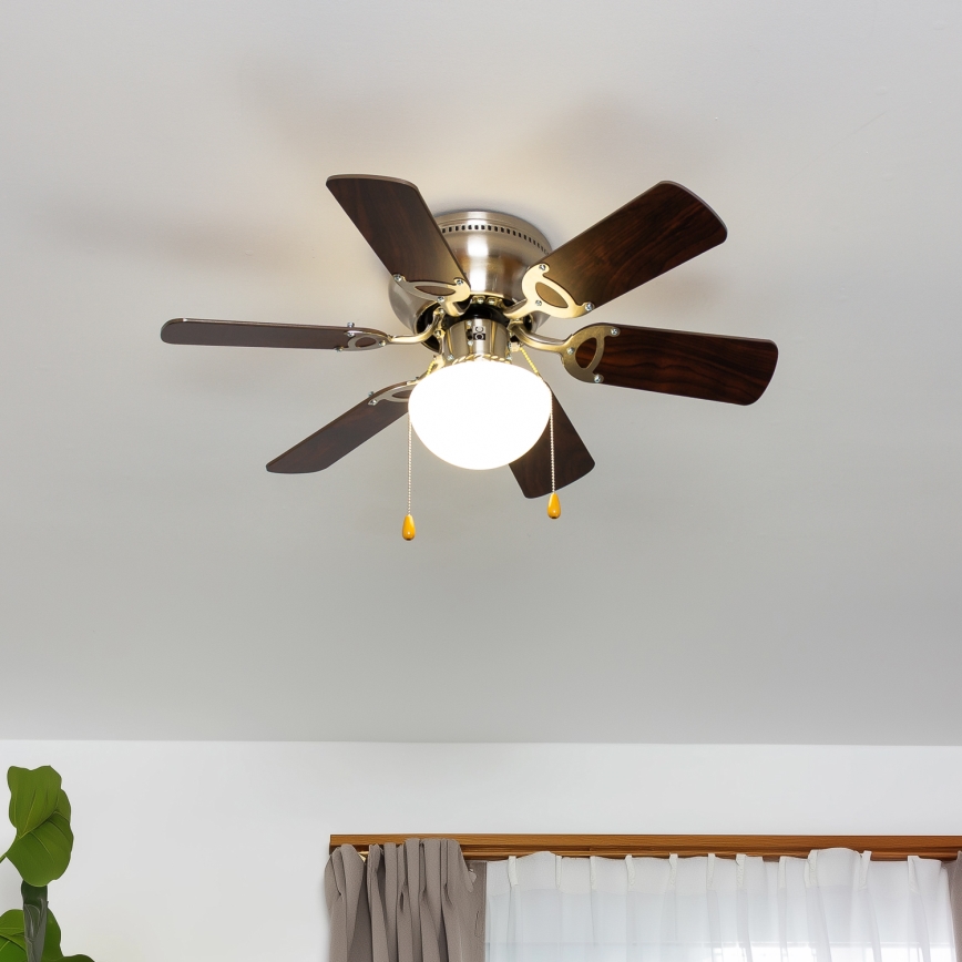 ZEVENTI - Ceiling fan GALDANA 1xE27/60W/230V brown/beige