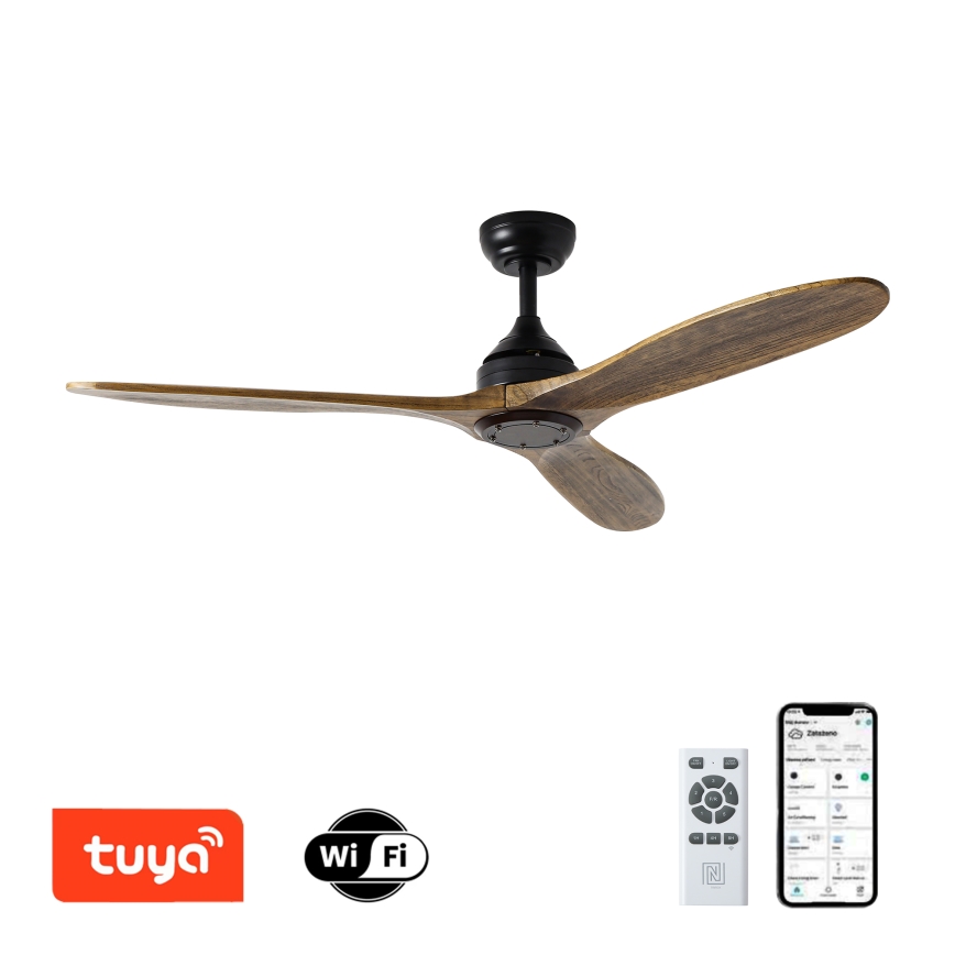ZEVENTI - Ceiling fan LAURIA Wi-Fi Tuya black/oak + remote control