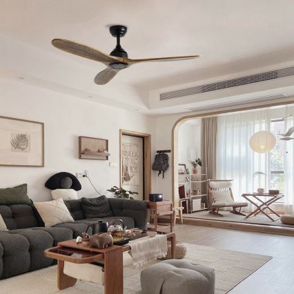 ZEVENTI - Ceiling fan LAURIA Wi-Fi Tuya black/oak + remote control