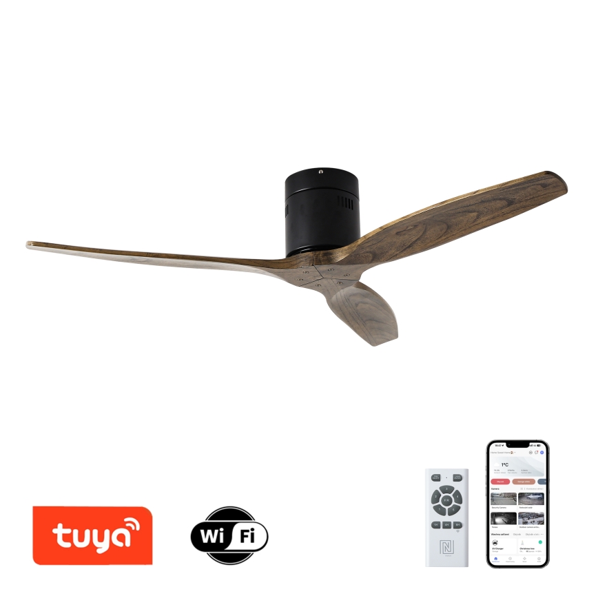 ZEVENTI - Ceiling fan SPELLO Wi-Fi Tuya black/oak + remote control