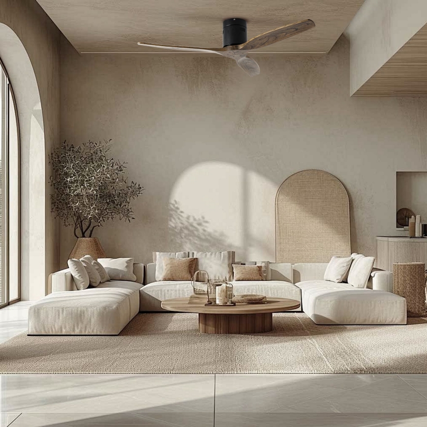 ZEVENTI - Ceiling fan SPELLO Wi-Fi Tuya black/oak + remote control