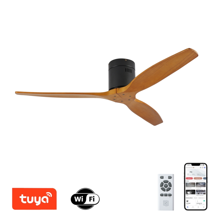 ZEVENTI - Ceiling fan SPELLO Wi-Fi Tuya black/oak + remote control