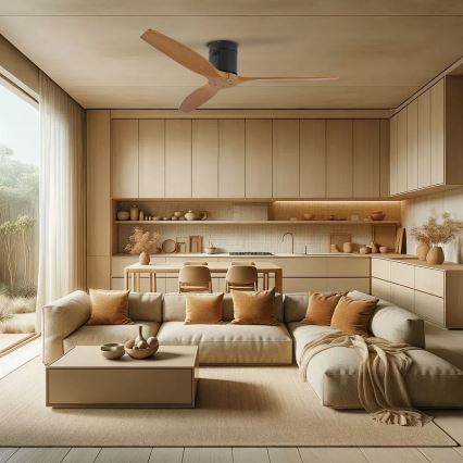 ZEVENTI - Ceiling fan SPELLO Wi-Fi Tuya black/oak + remote control