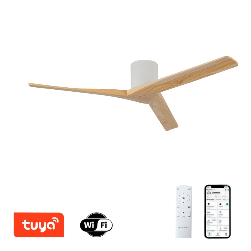 ZEVENTI - VELLON Ceiling Fan Wi-Fi Tuya White/Paulownia + Remote Control