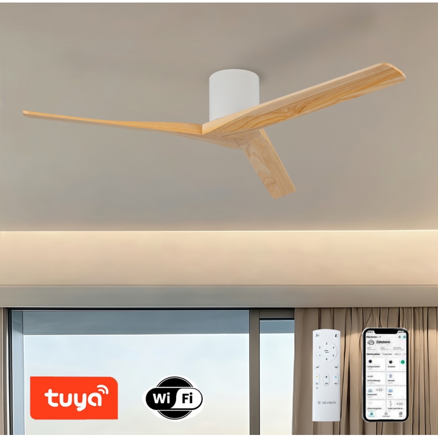 ZEVENTI - VELLON Ceiling Fan Wi-Fi Tuya White/Paulownia + Remote Control