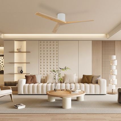 ZEVENTI - VELLON Ceiling Fan Wi-Fi Tuya White/Paulownia + Remote Control