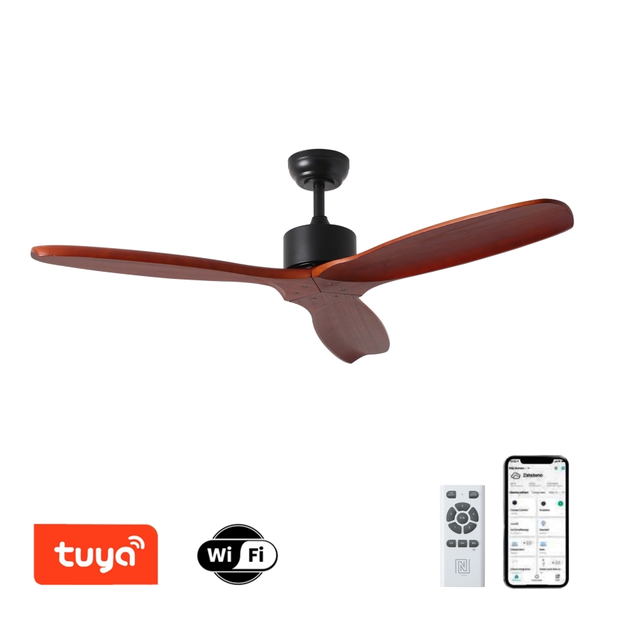 ZEVENTI - CUENCA Ceiling Fan Wi-Fi Tuya Black/Oak + Remote Control