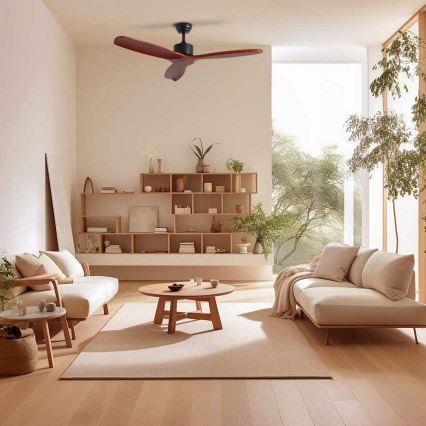 ZEVENTI - CUENCA Ceiling Fan Wi-Fi Tuya Black/Oak + Remote Control