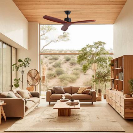 ZEVENTI - CUENCA Ceiling Fan Wi-Fi Tuya Black/Oak + Remote Control