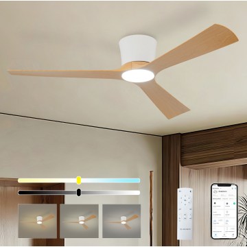 ZEVENTI - Dimmable LED Ceiling Fan AUREX LED/24W/230V 3000/4000/6000K Wi-Fi Tuya white/oak + remote control