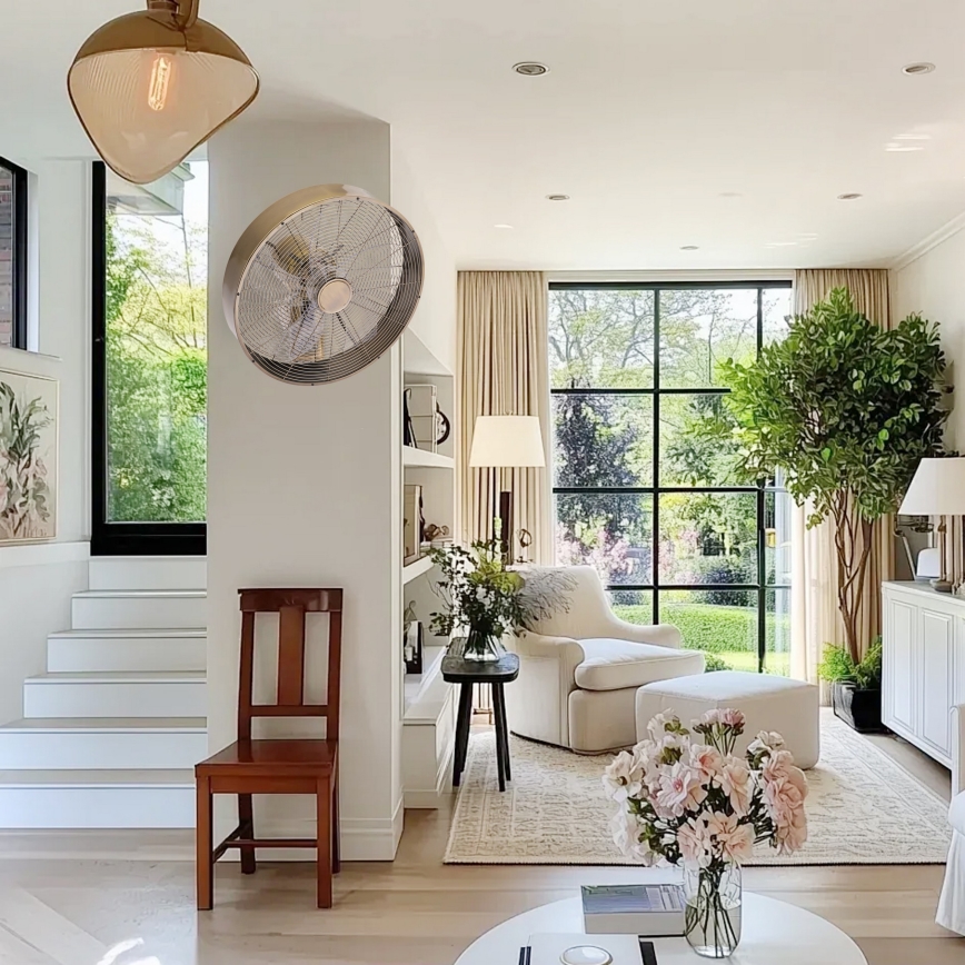 ZEVENTI - FANNY Wall-Mounted Fan 50W/230V, Ø 45 cm, Bronze with Remote Control