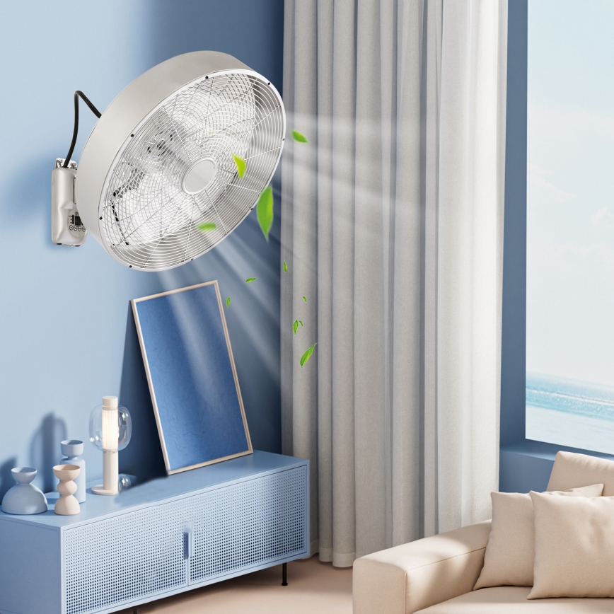 ZEVENTI - Wall-mounted fan FANNY 50W/230V Ø 45 cm Matte Chrome + Remote Control