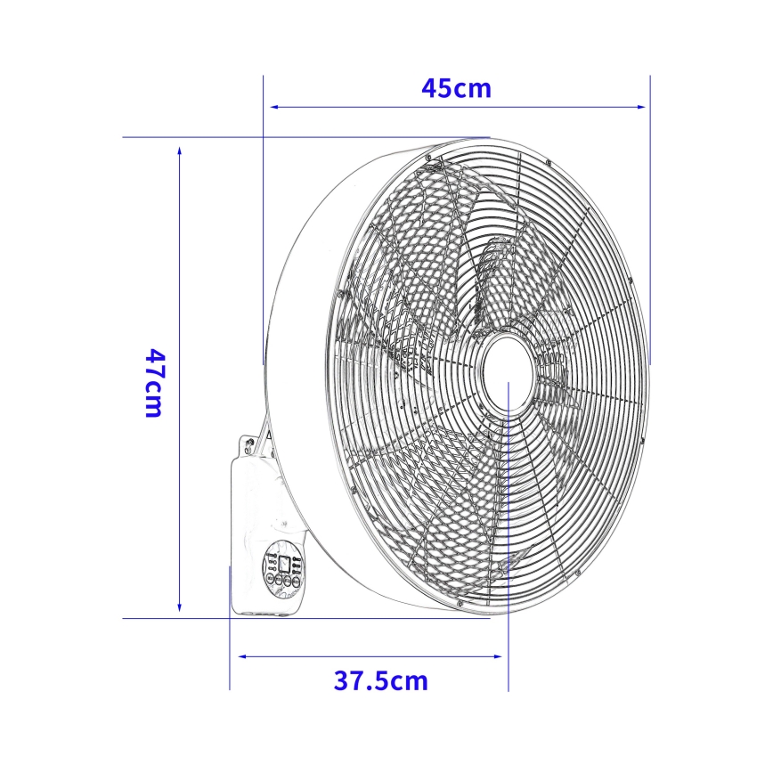ZEVENTI - Wall-mounted fan FANNY 50W/230V Ø 45 cm Matte Chrome + Remote Control
