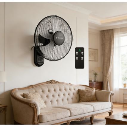 ZEVENTI - FANNY Wall-Mounted Fan 45W/230V, 41 cm Diameter, Black + Remote Control