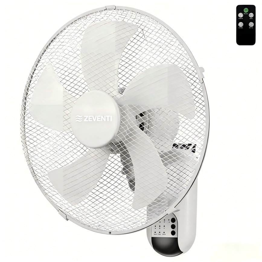 ZEVENTI - FANNY Wall-Mounted Fan 45W/230V Ø 41 cm White + Remote Control