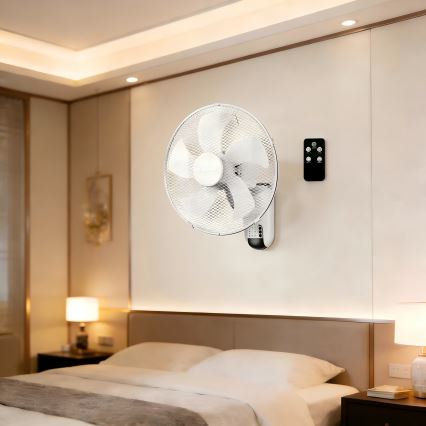 ZEVENTI - FANNY Wall-Mounted Fan 45W/230V Ø 41 cm White + Remote Control