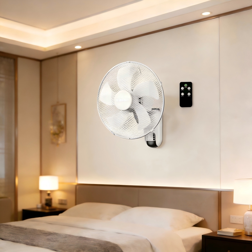 ZEVENTI - FANNY Wall-Mounted Fan 45W/230V Ø 41 cm White + Remote Control