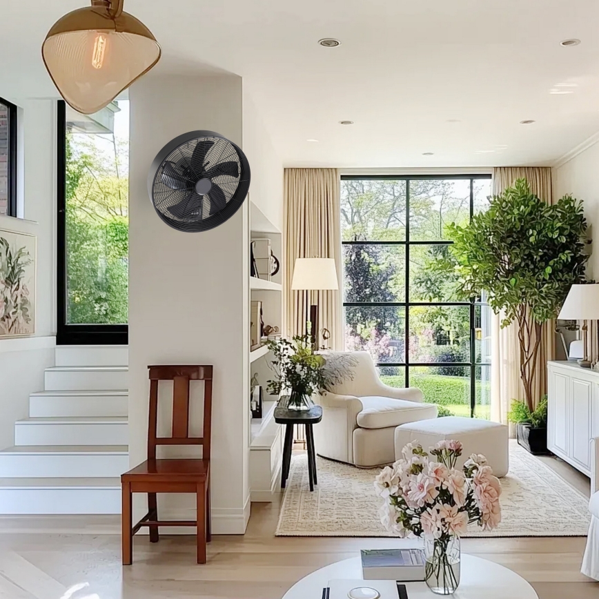 ZEVENTI - FANNY wall-mounted fan 50W/230V, black, with remote control