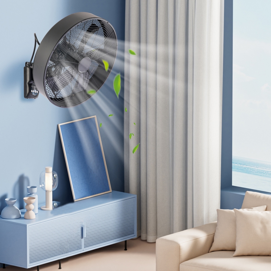 ZEVENTI - FANNY wall-mounted fan 50W/230V, black, with remote control