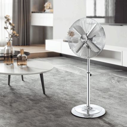 ZEVENTI - FLOW Pedestal Fan 125 cm, 50W/230V, Glossy Chrome