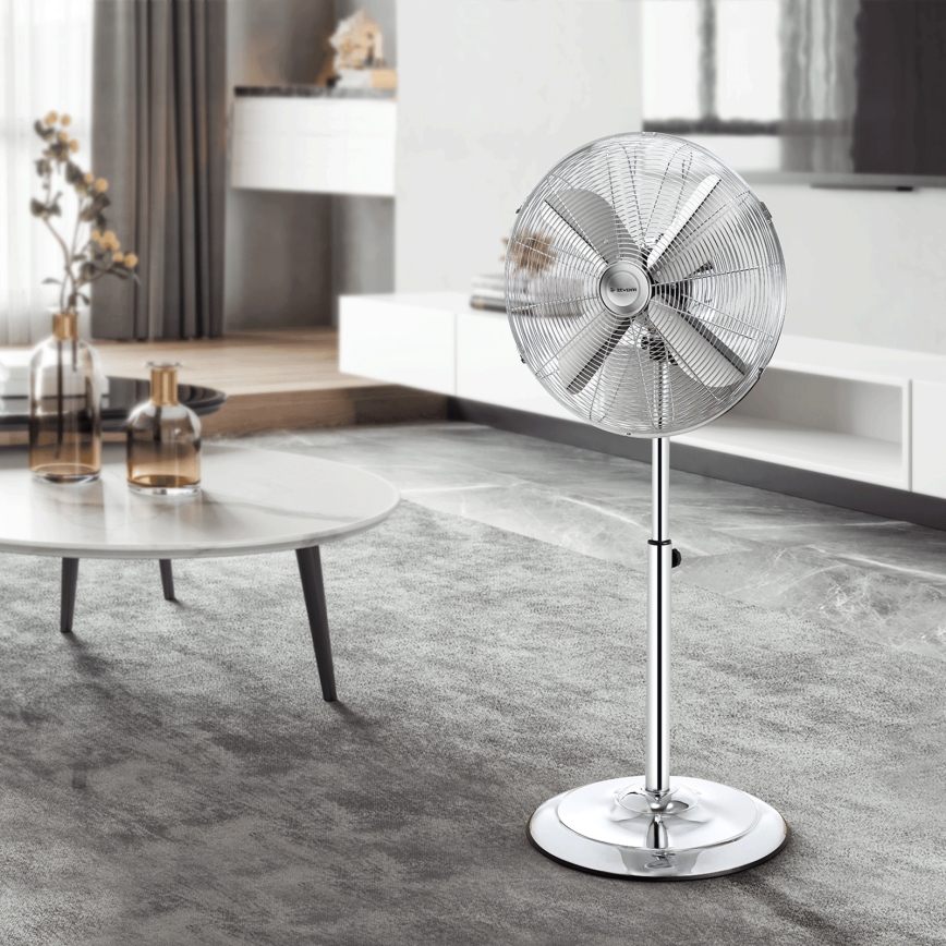 ZEVENTI - FLOW Pedestal Fan 125 cm, 50W/230V, Glossy Chrome