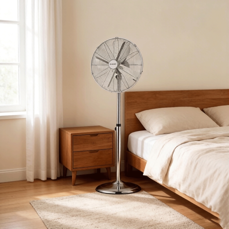 ZEVENTI - FLOW Pedestal Fan 125 cm, 50W/230V, Glossy Chrome