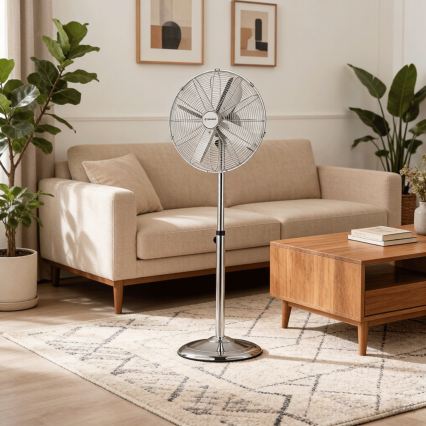 ZEVENTI - FLOW Pedestal Fan 125 cm, 50W/230V, Glossy Chrome
