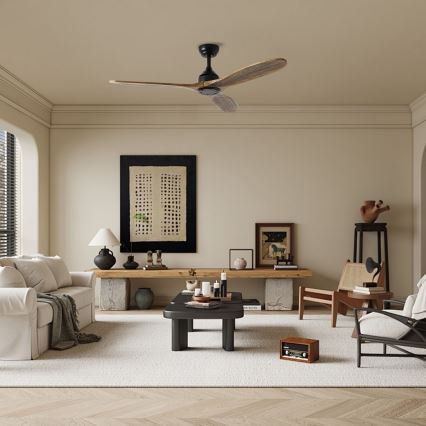 ZEVENTI - LAURIA Ceiling Fan Tuya Wi‑Fi Black/Oak with Remote Control