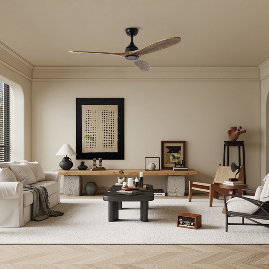 ZEVENTI - LAURIA Ceiling Fan Tuya Wi‑Fi Black/Oak with Remote Control