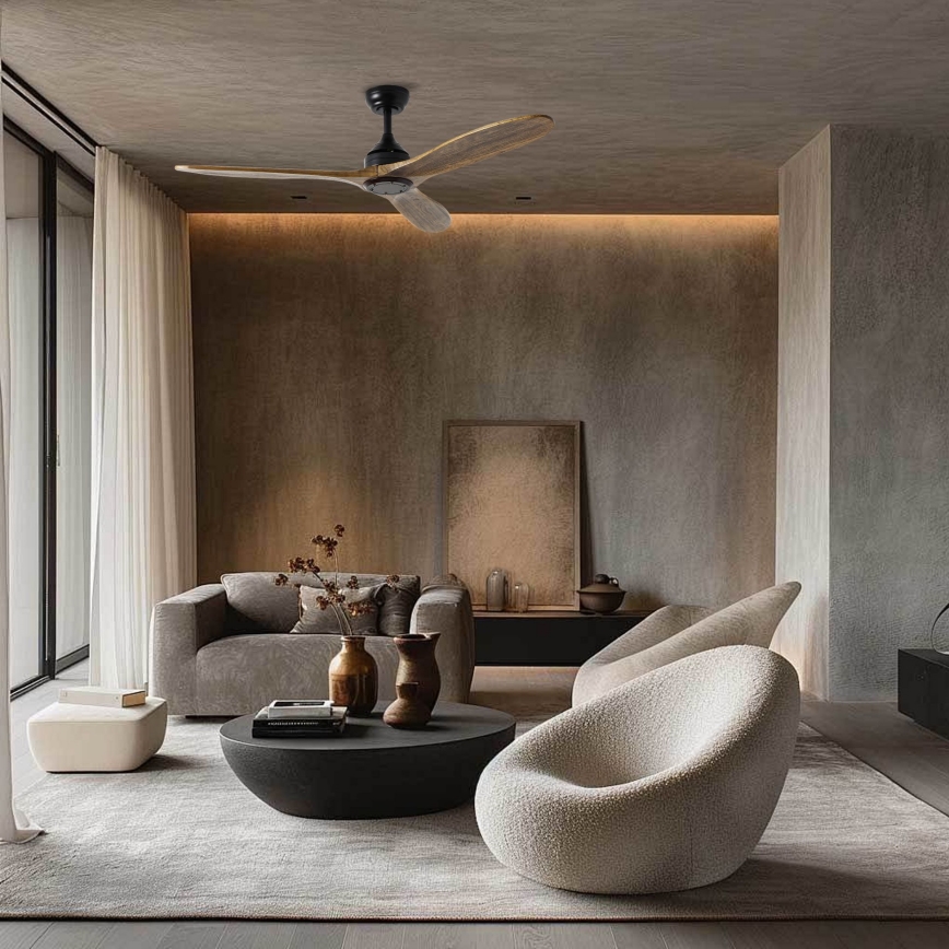 ZEVENTI - LAURIA Ceiling Fan Tuya Wi‑Fi Black/Oak with Remote Control