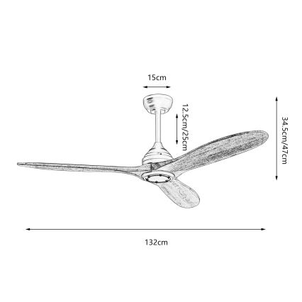 ZEVENTI - LAURIA Ceiling Fan Tuya Wi‑Fi Black/Oak with Remote Control