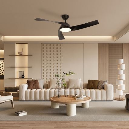 ZEVENTI - AERYS LED Dimmable Ceiling Fan LED/24W/230V, 3000/4000/6000K, Tuya Wi‑Fi, Black + Remote Control