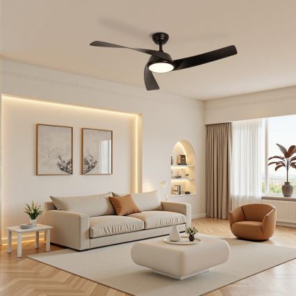 ZEVENTI - AERYS LED Dimmable Ceiling Fan LED/24W/230V, 3000/4000/6000K, Tuya Wi‑Fi, Black + Remote Control