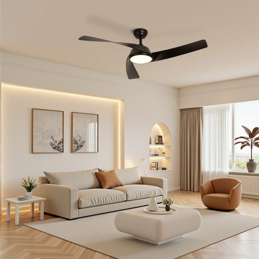 ZEVENTI - AERYS LED Dimmable Ceiling Fan LED/24W/230V, 3000/4000/6000K, Tuya Wi‑Fi, Black + Remote Control