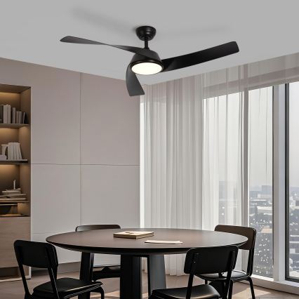 ZEVENTI - AERYS LED Dimmable Ceiling Fan LED/24W/230V, 3000/4000/6000K, Tuya Wi‑Fi, Black + Remote Control