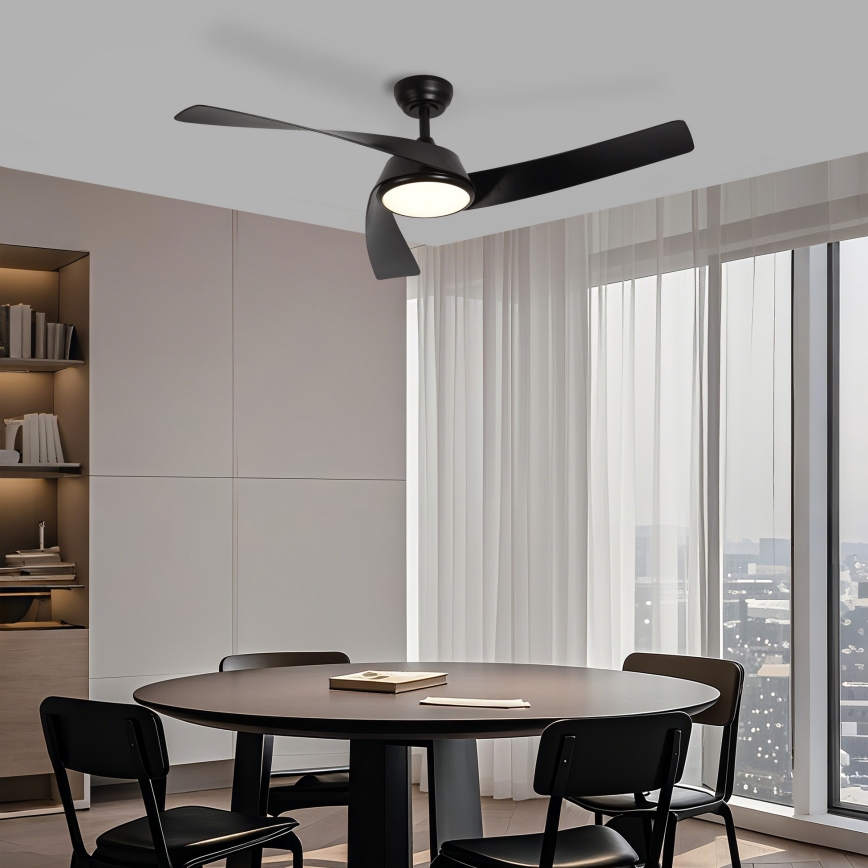 ZEVENTI - AERYS LED Dimmable Ceiling Fan LED/24W/230V, 3000/4000/6000K, Tuya Wi‑Fi, Black + Remote Control