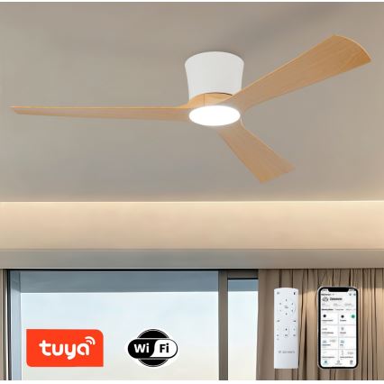 ZEVENTI - AUREX Dimmable LED Ceiling Fan LED/24W/230V 3000/4000/6000K Wi-Fi Tuya white/oak + remote control
