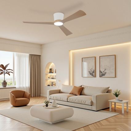 ZEVENTI - AUREX Dimmable LED Ceiling Fan LED/24W/230V 3000/4000/6000K Wi-Fi Tuya white/oak + remote control