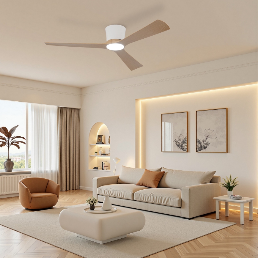 ZEVENTI - AUREX Dimmable LED Ceiling Fan LED/24W/230V 3000/4000/6000K Wi-Fi Tuya white/oak + remote control