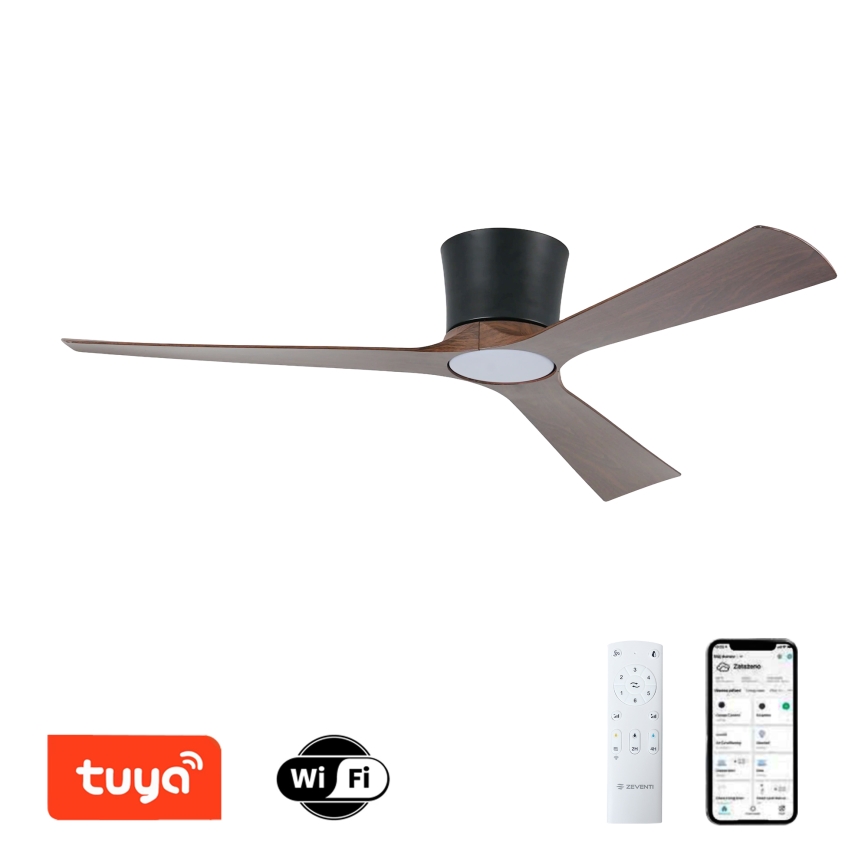 ZEVENTI - AUREX Dimmable LED Ceiling Fan LED/24W/230V 3000/4000/6000K Wi-Fi Tuya Black/Walnut + Remote Control