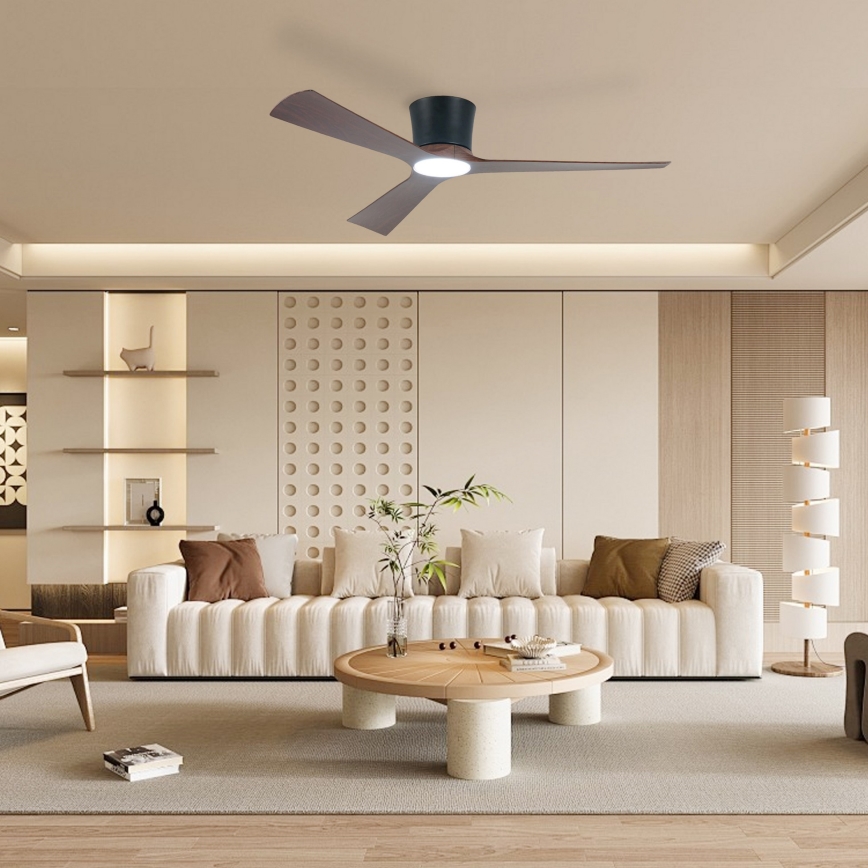 ZEVENTI - AUREX Dimmable LED Ceiling Fan LED/24W/230V 3000/4000/6000K Wi-Fi Tuya Black/Walnut + Remote Control