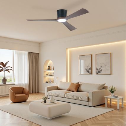 ZEVENTI - AUREX Dimmable LED Ceiling Fan LED/24W/230V 3000/4000/6000K Wi-Fi Tuya Black/Walnut + Remote Control