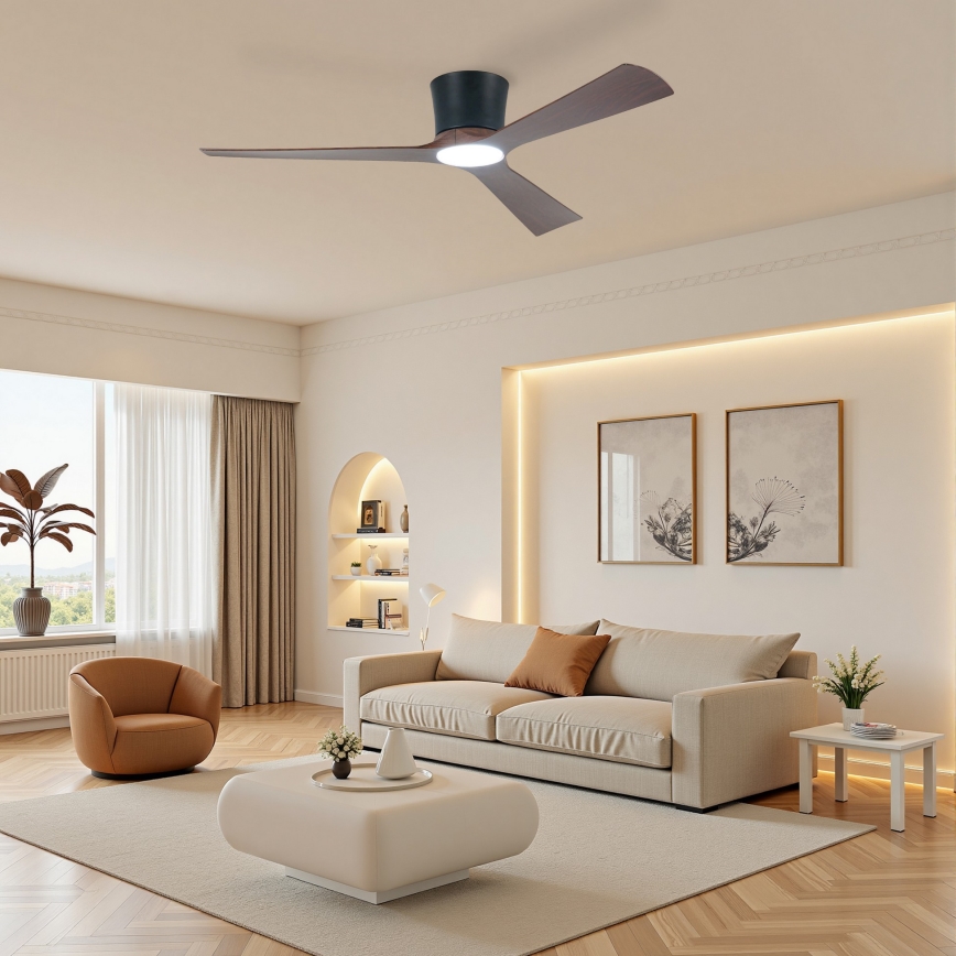 ZEVENTI - AUREX Dimmable LED Ceiling Fan LED/24W/230V 3000/4000/6000K Wi-Fi Tuya Black/Walnut + Remote Control