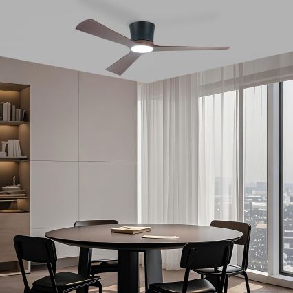 ZEVENTI - AUREX Dimmable LED Ceiling Fan LED/24W/230V 3000/4000/6000K Wi-Fi Tuya Black/Walnut + Remote Control