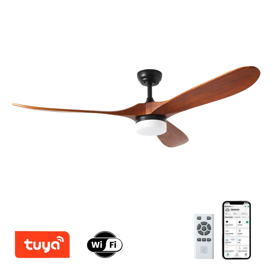 ZEVENTI - LED Dimmable ceiling fan GINOSA LED/18W/230V 3000-6000K Wi-Fi Tuya black/oak + remote control