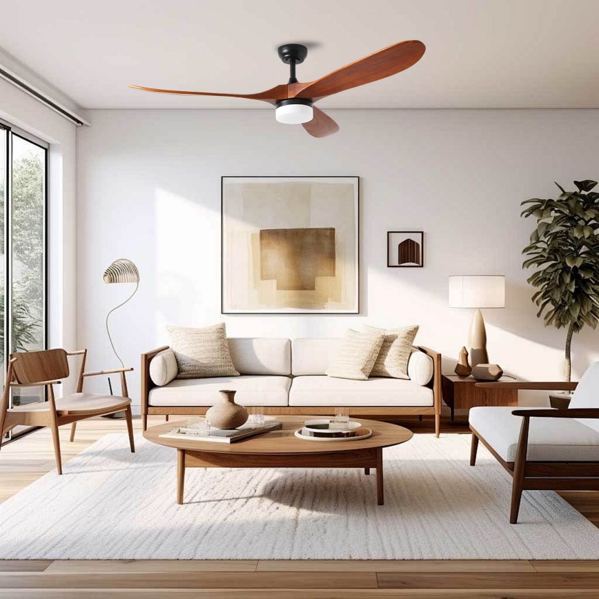 ZEVENTI - LED Dimmable ceiling fan GINOSA LED/18W/230V 3000-6000K Wi-Fi Tuya black/oak + remote control