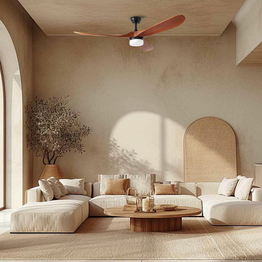 ZEVENTI - LED Dimmable ceiling fan GINOSA LED/18W/230V 3000-6000K Wi-Fi Tuya black/oak + remote control