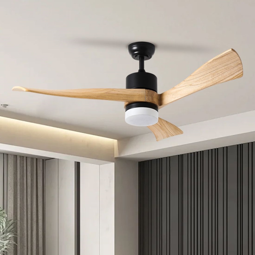 ZEVENTI - LED Ceiling fan NATURITO LED/18W/230V 3000-6000K Wi-Fi Tuya black/oak + remote control
